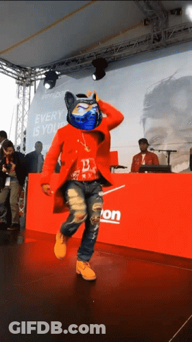 Red Coat Man Dancing At Every Is You Sign GIF