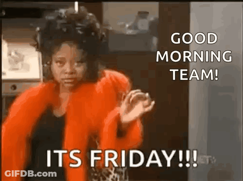 Red Coat Woman Says Good Morning Team It's Friday GIF