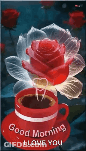 Red Coffee Cup And Rose GIF