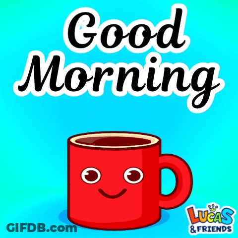 Red Coffee Cup Smiling Good Morning Lucas & Friends GIF