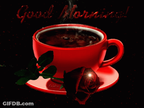 Red Coffee Cup With Rose Saying Good Morning GIF