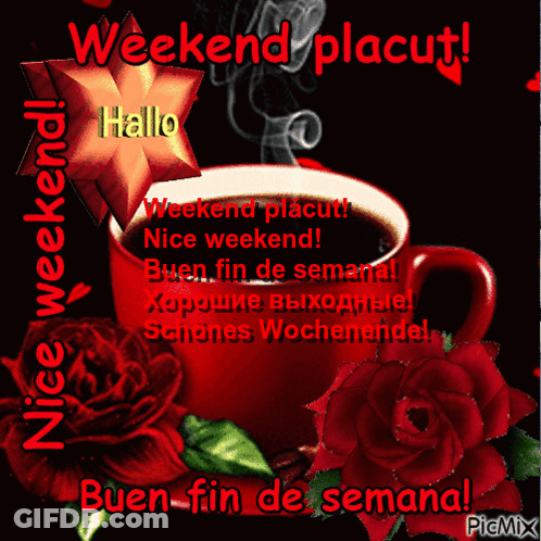Red Coffee Cup With Roses And Weekend Placut Buen Fin De Semana GIF