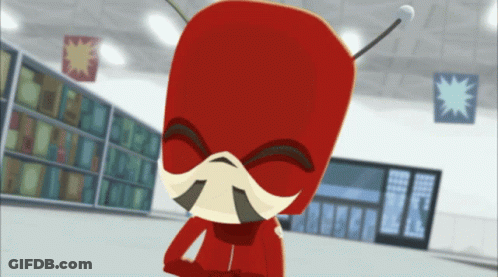 Red Costume Cartoon Character With Antennas GIF