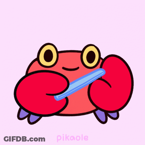 Red Crab With Yellow Eyes And Blue Tongue Saying Pikaole GIF