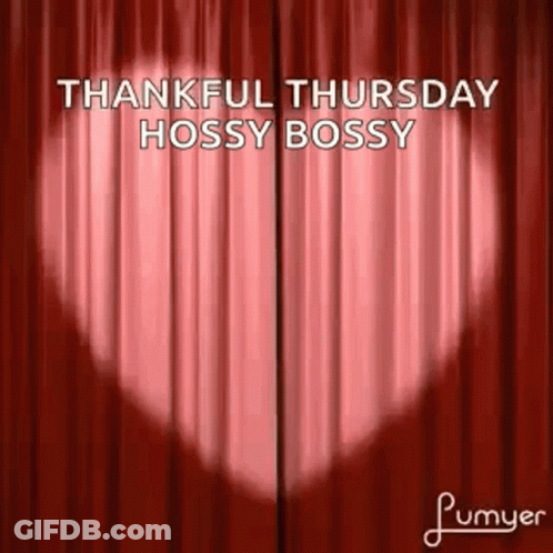 Red Curtain With Heart Shadow Saying Thankful Thursday Hossy Bossy GIF