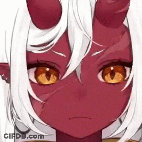 Red Demon Girl With White Hair And Horns GIF