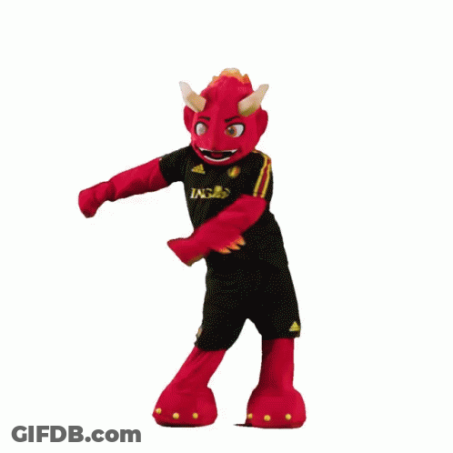 Red Devil Mascot In Black Ing Shirt GIF