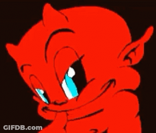 Red Devil With Blue Eyes And Horns GIF