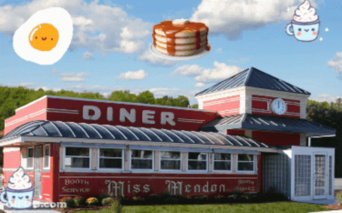 Red Diner Miss Mendon With Clock On Top GIF