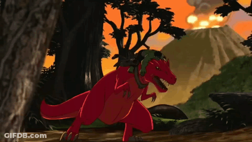 Red Dinosaur Carrying Turtle GIF