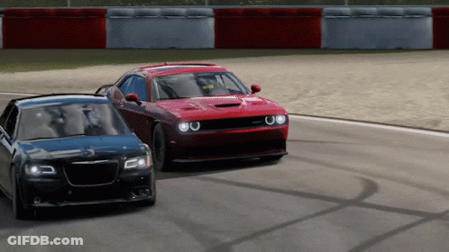 Red Dodge Challenger And Blue Chrysler Racing GIF