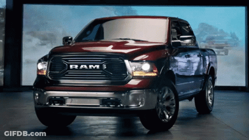 Red Dodge Ram Truck Parked In Garage GIF