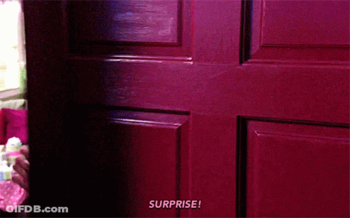 Red Door Saying Surprise GIF