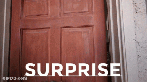 Red Door With Surprise In White Letters GIF