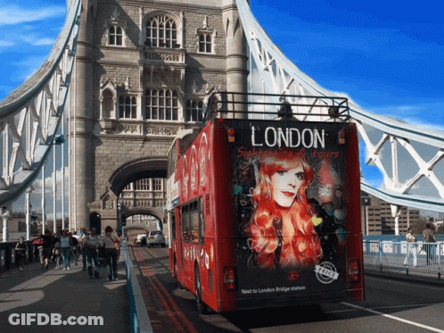 Red Double Decker Bus Saying London GIF