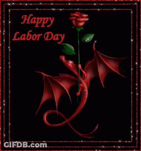 Red Dragon Holding Rose Happy Labor Day GIF