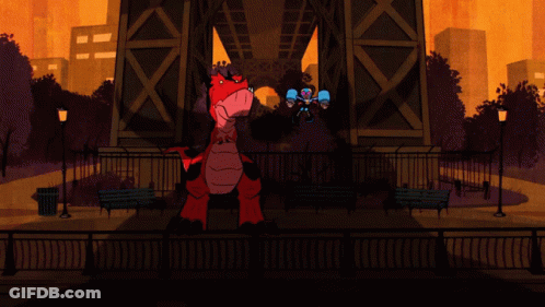 Red Dragon Standing In Front Of Bridge GIF