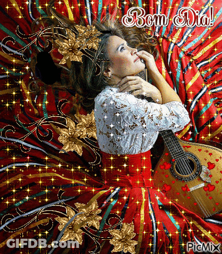 Red Dress Woman Lying On Bed Guitar Bom Dia GIF