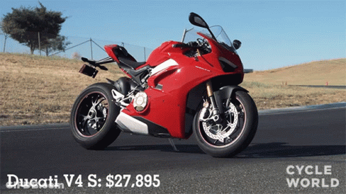 Red Ducati V4 S Motorcycle On Road GIF