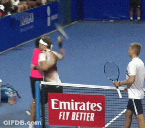 Red Emirates Fly Better Sign On Tennis Net GIF