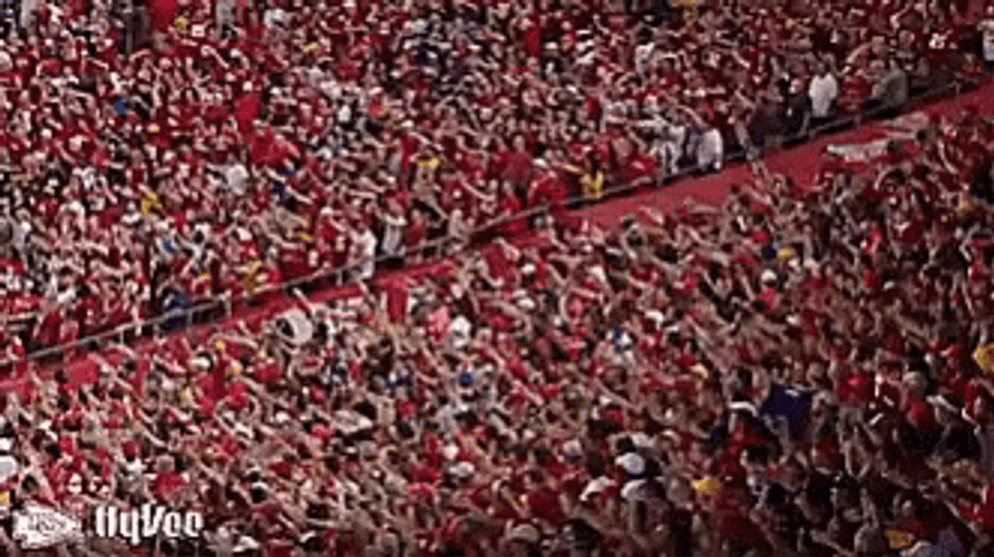 Red Fans Tomahawk Chop Simultaneously GIF