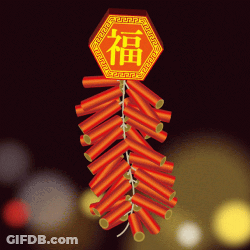 Red Fireworks With A Sign That Says 福 GIF