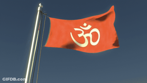 Red Flag With Om Symbol Flying In Wind GIF