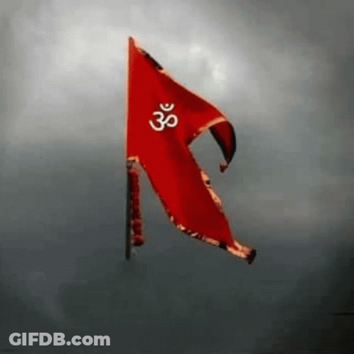 Red Flag With White Om Symbol Flying GIF