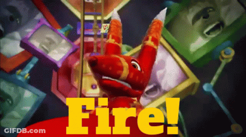 Red Fox Surrounded By Pictures Saying Fire GIF