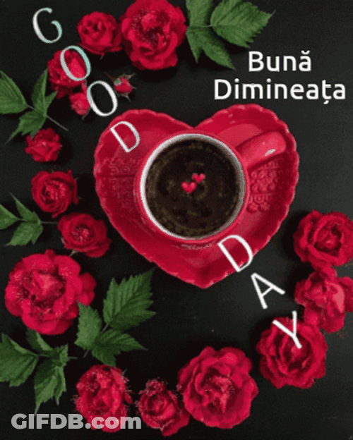 Red Good Day Cup Heart Roses GIF