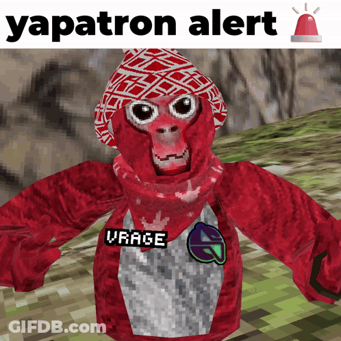 Red Gorilla In Scarf And Hat Saying Yapatron Alert GIF