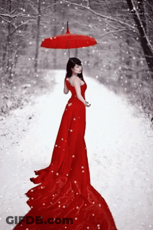 Red Gown In Snow GIF