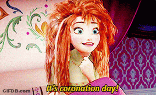 Red Hair Blue Eyes Doll Saying It's Coronation Day GIF