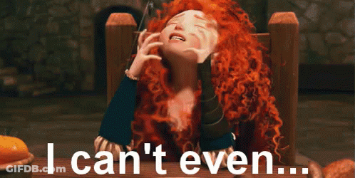 Red Hair Cartoon Sitting At Table Saying I Can't Even GIF