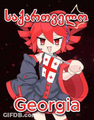 Red Hair Girl Holding Flag With Georgia GIF