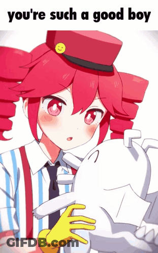 Red Hair Girl In Red Hat Holding White Animal You're Such A Good Boy GIF