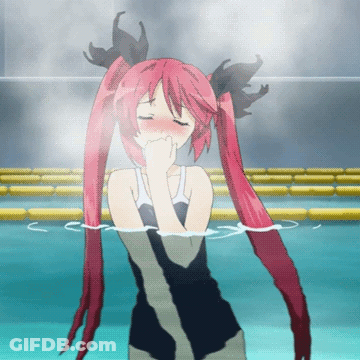 Red Hair Girl Standing In Pool Eyes Closed GIF