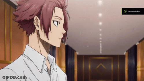 Red Hair Man In White Shirt In Hallway With Recording Button GIF