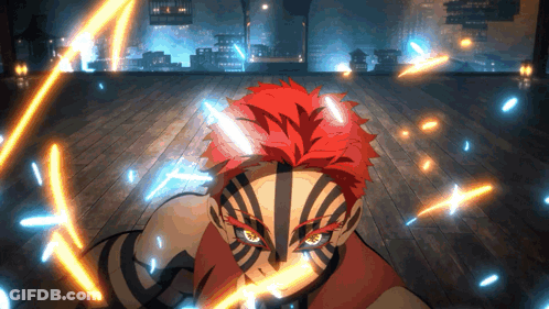 Red Hair Person With Black Face Stripes Holding Sword GIF