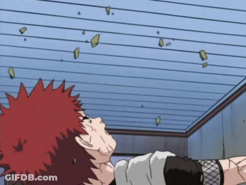 Red-Haired Cartoon Lying On Floor With Blue Ceiling GIF