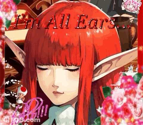 Red-Haired Elf Girl Surrounded By Flowers I'm All Ears GIF