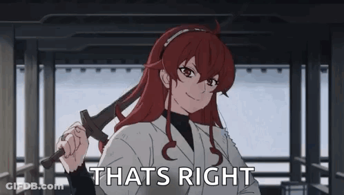 Red-Haired Girl Holding Sword Saying That's Right GIF