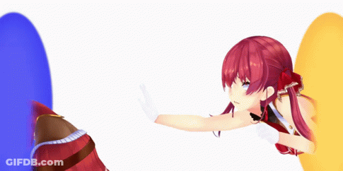 Red-Haired Girl In White Gloves Reaching For Blue And Yellow Object GIF