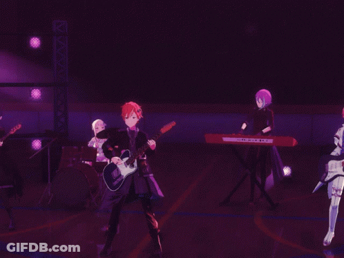 Red-Haired Girl Playing Guitar Beside White-Haired Girl GIF