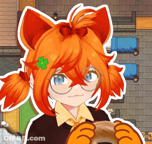 Red-Haired Girl With Glasses Holding Bagel GIF