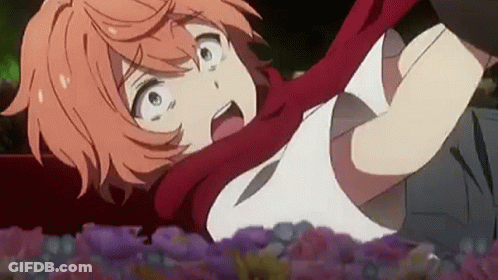 Red-Haired Girl With Scarf Laying On Ground GIF