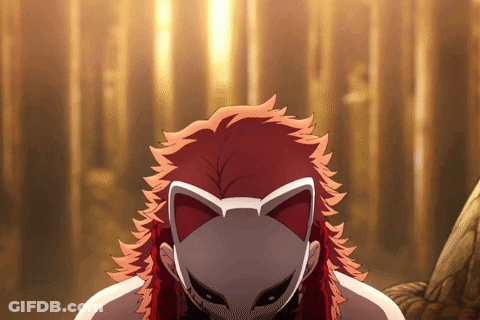 Red-Haired Person In White Fox Mask GIF