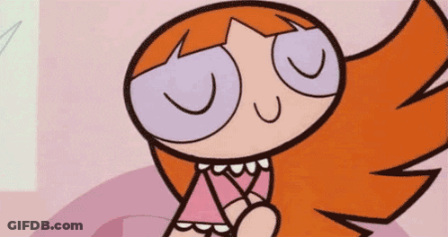 Red-Haired Purple-Eyed Cartoon Girl Sitting On Pink GIF