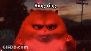 Red Hamster Saying Ring-Ring In Front Of Volcano GIF