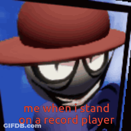 Red Hat Glasses Character Saying Me When I Stand On Record Player GIF